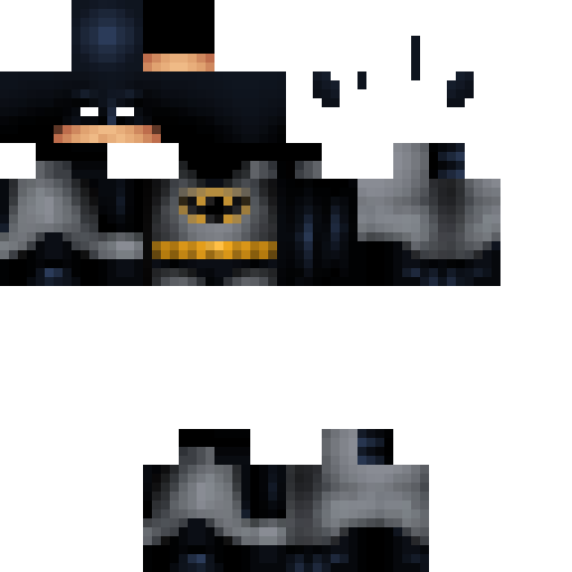A batman minecraft skin. The image has been scaled up to 640x640 from 64x64.